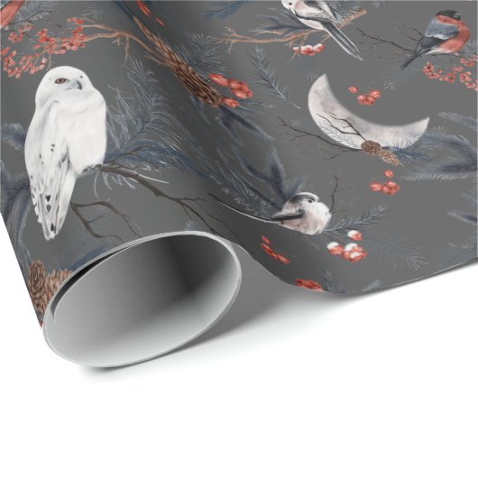 wintervogels met sneeuwooil cadeaupapier (Rol Hoek)