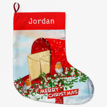 Wintervogels op Snowy Red Post Box gepersonaliseer