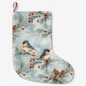 Wintervogels patroon met pinecones en sneeuw kleine kerstsok (Voorkant)