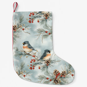 Wintervogels patroon met pinecones en sneeuw kleine kerstsok