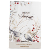 Wintervogels Rode bessen Vrolijk kerstfeest Medium Cadeauzakje (Achterkant)