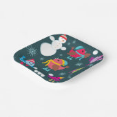 Wintervogels spelen in de sneeuw met sneeuwman papieren bordje (Gebogen)