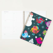 Wintervogels spelen in de sneeuw met sneeuwman planner (Display)