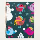 Wintervogels spelen in de sneeuw met sneeuwman planner (Voorkant)