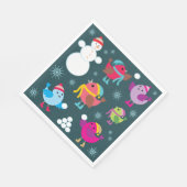 Wintervogels spelen in de sneeuw met sneeuwman servet (Hoek)