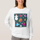 Wintervogels spelen in de sneeuw met sneeuwman t-shirt (Voorkant)