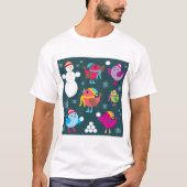 Wintervogels spelen in de sneeuw met sneeuwman t-shirt (Voorkant)