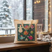Wintervogels spelen in de sneeuw met sneeuwman tote bag
