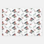 Wintervogels voeden zich met rode bessen Kerstmis Inpakpapier Vel (Voorkant 3)