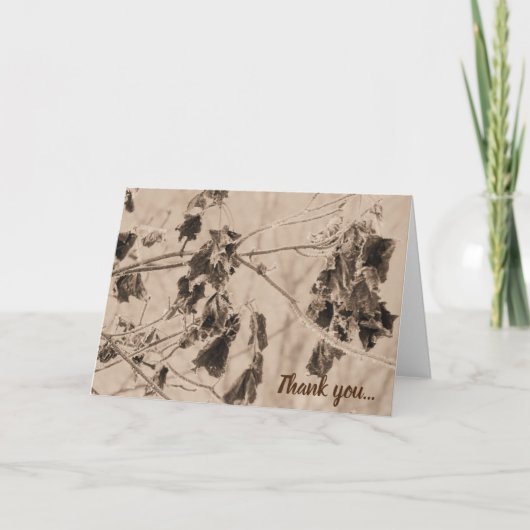 Wintervorst op bladeren Sepia Bedankkaart (Voorkant)