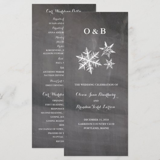 Wintervorst sneeuwvlokken schoolbord ceremonie pro programmakaart (Voorkant / Achterkant)