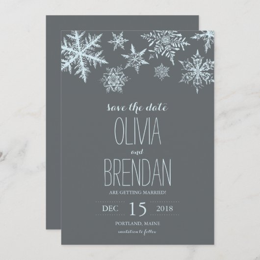 Wintervorst Snowflakes | Datum opslaan Save The Date (Voorkant / Achterkant)