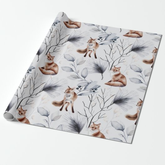 Wintervos Botanisch Aquarel Cadeaupapier (Uitgerold)