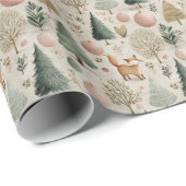 Wintervos en kerstboom met pastel Ornament Cadeaupapier (Rol Hoek)