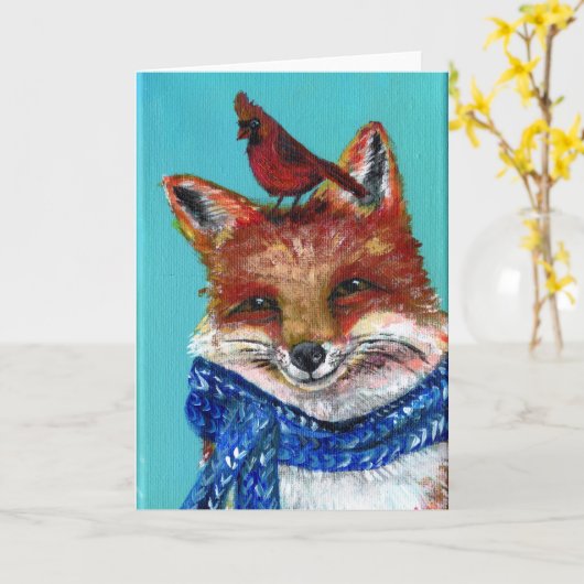 Wintervos met kardinaal! kaart (Gele Bloem)