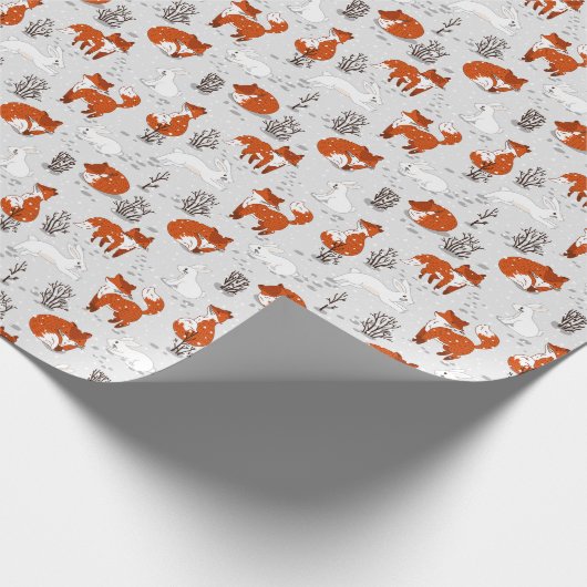 Wintervossen konijn naadloos patroon cadeaupapier (Hoek)