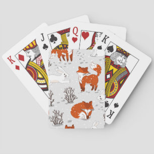 Wintervossen konijn naadloos patroon pokerkaarten