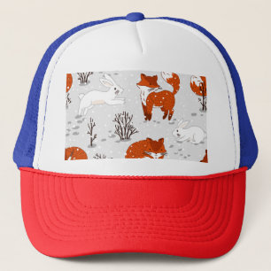 Wintervossen konijn naadloos patroon trucker pet