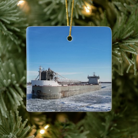 Wintervrachtschip Manitoulin Grote Meren Adres Keramisch Ornament (Boom)