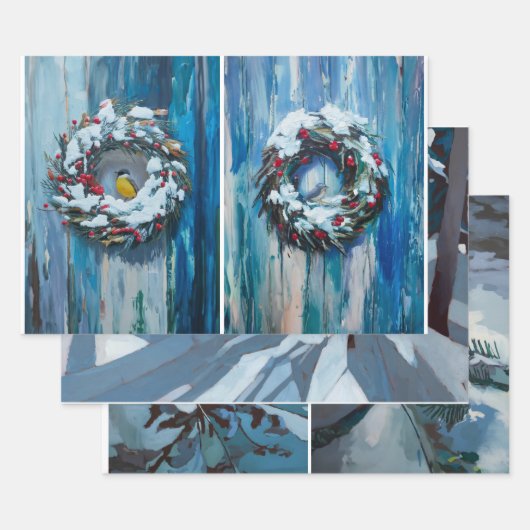 Wintervrienden en sneeuw, besneeuwde Natuur Inpakpapier Vel (Set)