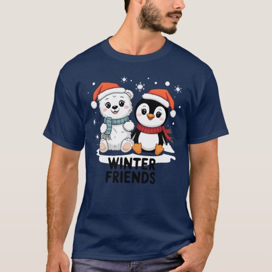 Wintervrienden Gezellige kerst met Beren Pinguin r T-shirt (Voorkant)