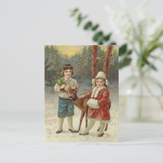 Wintervrienden | Vintage kerst Briefkaart (Staand voorkant)