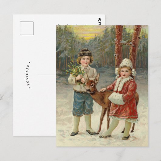 Wintervrienden | Vintage kerst Briefkaart (Voorkant / Achterkant)