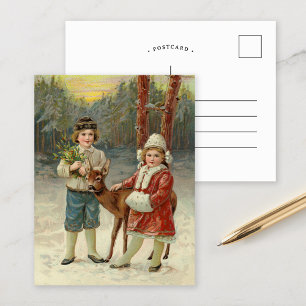 Wintervrienden   Vintage kerst Briefkaart