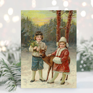 Wintervrienden Vintage kerst Kaart