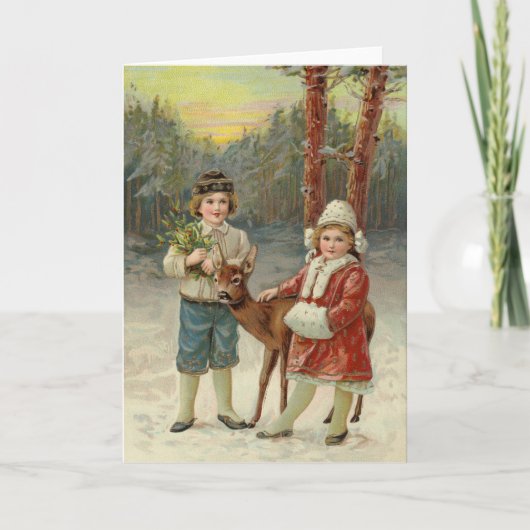 Wintervrienden | Vintage kerst Kaart (Voorkant)