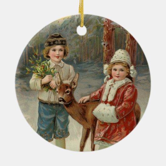 Wintervrienden | Vintage kerst Keramisch Ornament (Achterkant)