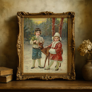 Wintervrienden   Vintage kerst Poster