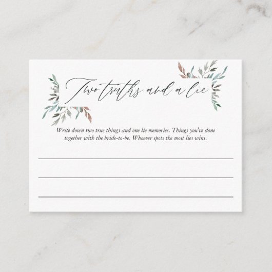 WinterVrijgezellenfeest Twee waarheden en een spel Informatiekaartje (Voorkant)