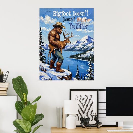 Winterwake: het besneeuwde Uitzicht van Bigfoot Poster (Thuiskantoor)