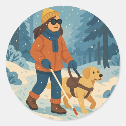 Winterwandeling met blindengeleidehond – Ronde Sti Sticker (Voorkant)