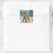 Winterwandeling met blindengeleidehond - Square St Vierkante Sticker (Tas)