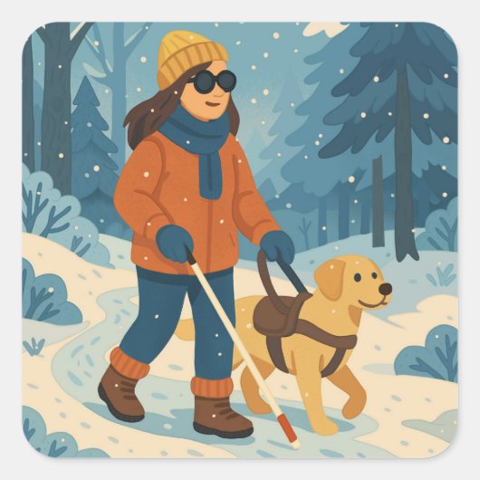 Winterwandeling met blindengeleidehond - Square St Vierkante Sticker (Voorkant)