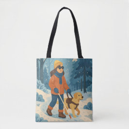 Winterwandeling met gids Hond Illustratie Tote Bag