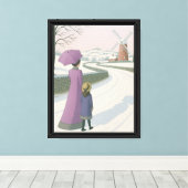 Winterwandeling met windmolen Canvas Print (Insitu (Houten vloer))