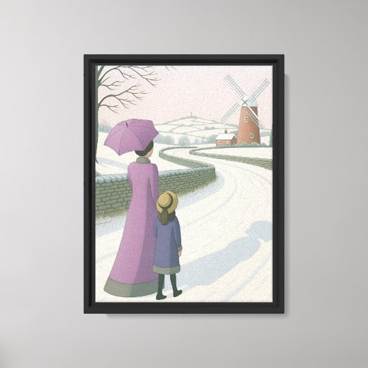 Winterwandeling met windmolen Canvas Print (Voorkant)