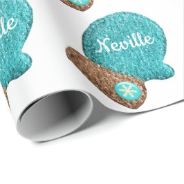 Winterwanten schattig sneeuwvlok blauw bruin wolle cadeaupapier