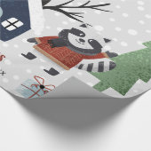Winterwasbeer, bomen en huis Kerstvakantie Cadeaupapier (Hoek)