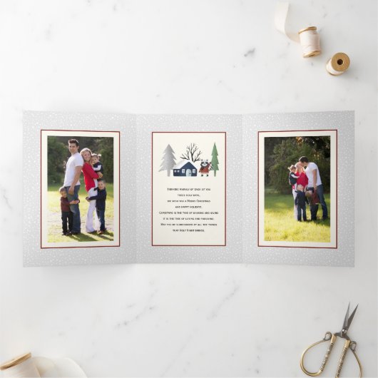 Winterwasbeer en bomen Kerstmis multi foto Drieluik Wenskaart (Binnen)