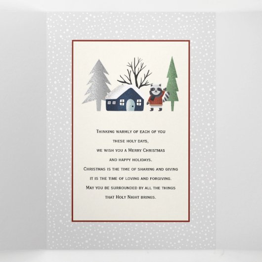 Winterwasbeer en bomen Kerstmis multi foto Drieluik Wenskaart (Binnenkant midden)