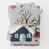 Winterwasbeer, Vrolijk kerstfeest en sneeuwvlokken Inpakpapier Vel (In situ)