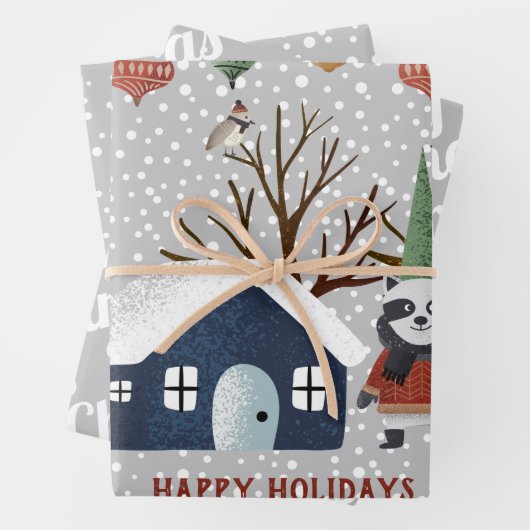 Winterwasbeer, Vrolijk kerstfeest en sneeuwvlokken Inpakpapier Vel (In situ)