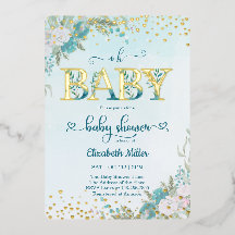 WinterWaterverf Blauwe Floral Baby shower