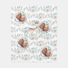 WinterWaterverf deer Flowers Blue FOTO Blanket Fleece Deken