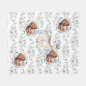 WinterWaterverf deer Flowers Blue FOTO Blanket Fleece Deken (Voorkant (Horizontaal))