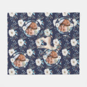 WinterWaterverf deer Flowers Blue FOTO Blanket Fleece Deken (Voorkant (Horizontaal))